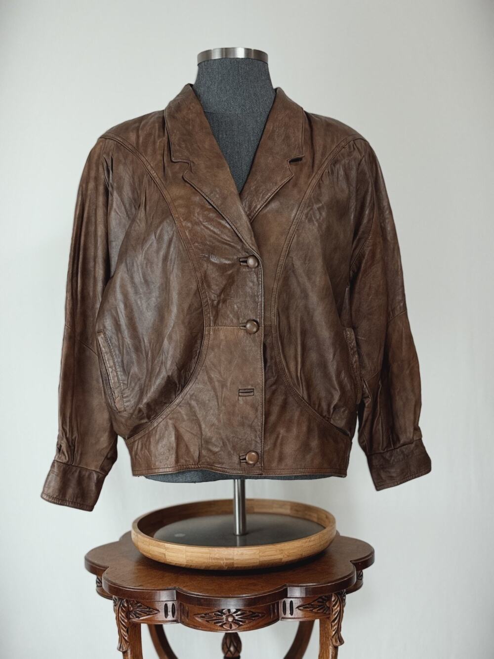 Premium Peruzzi Brown Leather Bomber Jacket from Italy Size 48 LARGE #0026